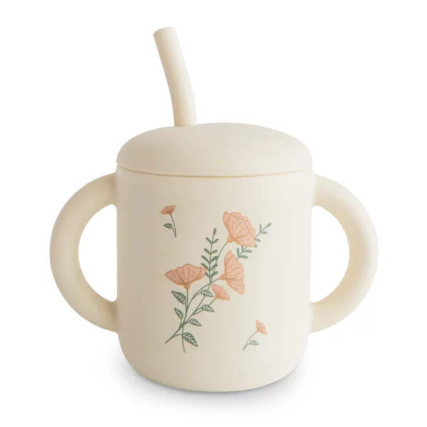 tasse-apprentissage-silicone-pink-flowers-mushie